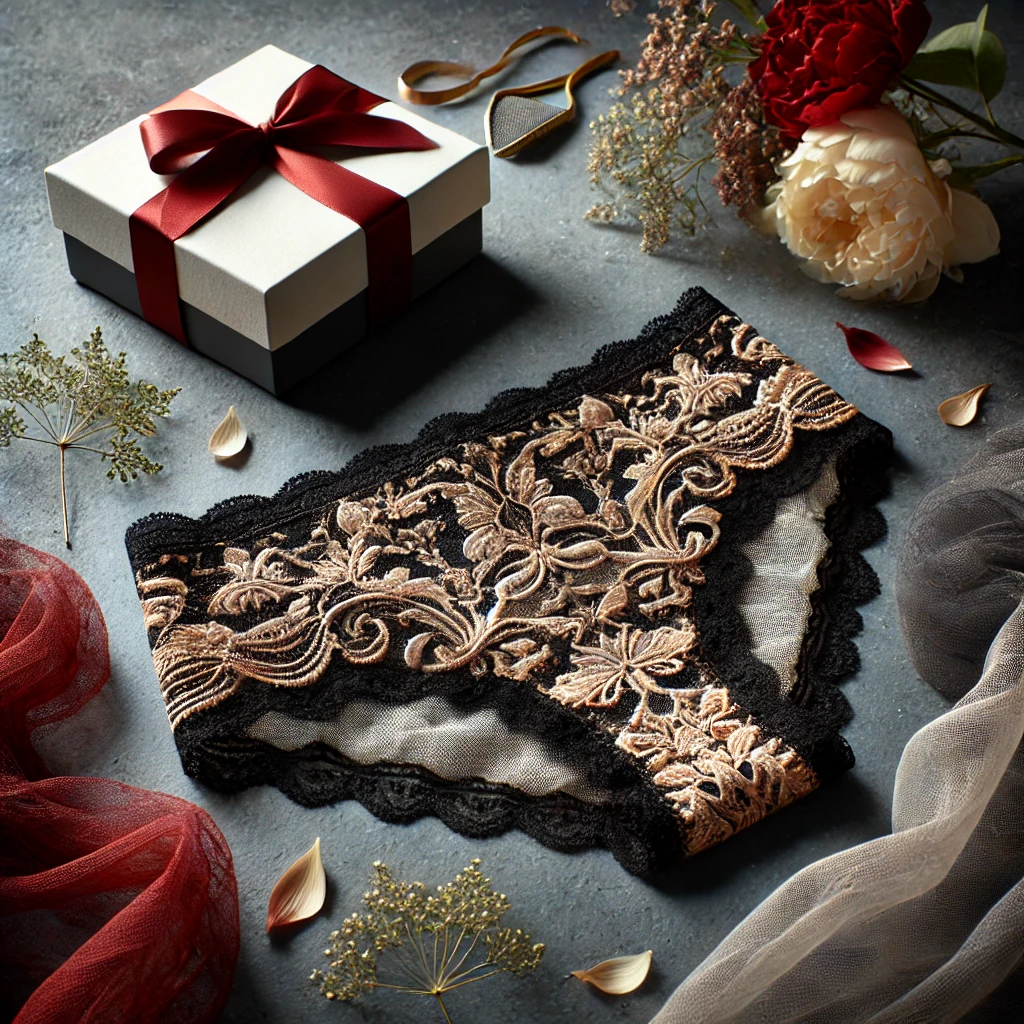 Wear it - Scent it - Sell it! 2 Elegant soft lace underwear displayed with intricate details, ideal for showcasing luxury lingerie collections and platforms to sell used panties.